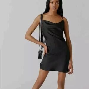 URBAN OUTFITTERS Mallory Cowl Neck Slip Mini Dress Black Elegant Womens Sz S